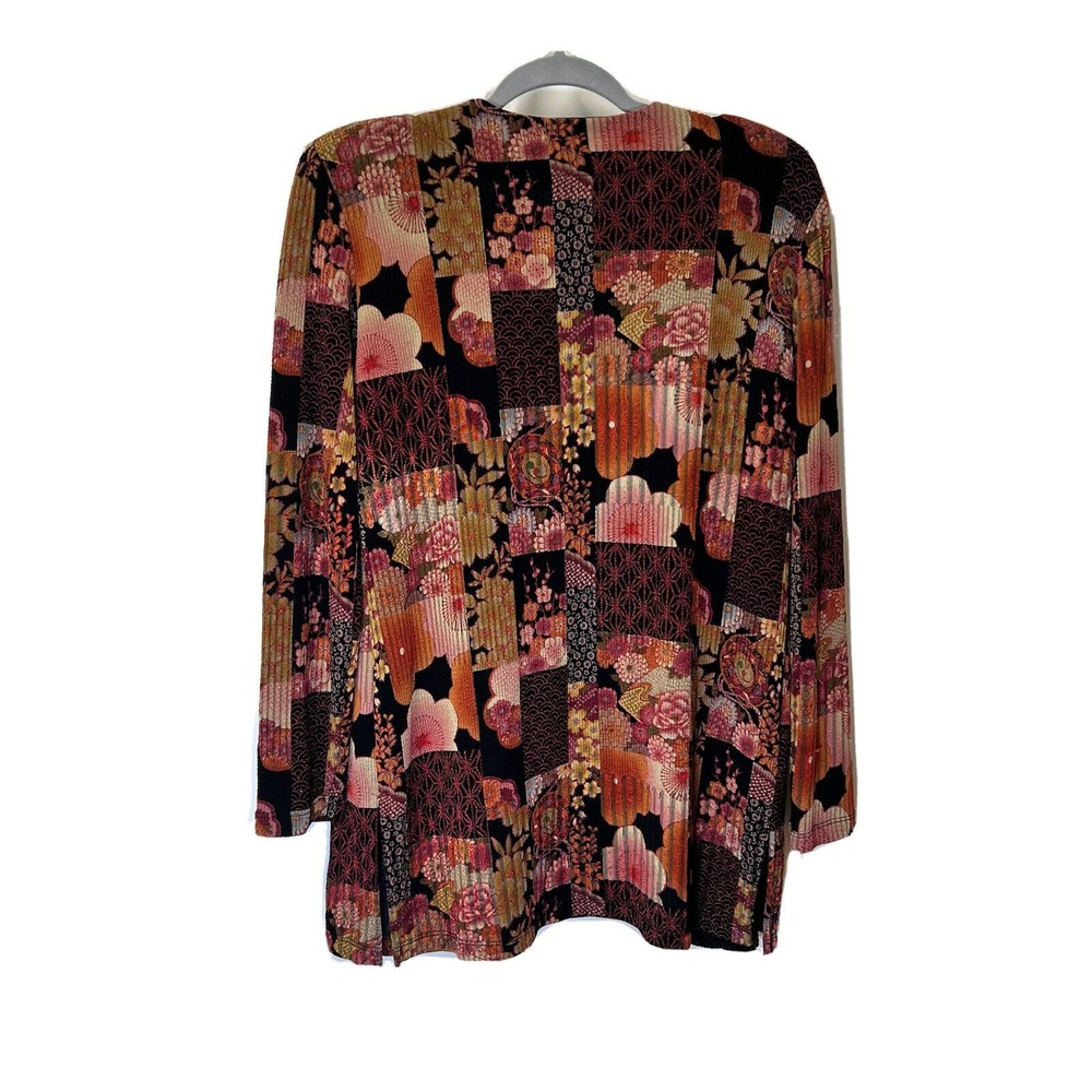 Draper's & Damon's Women Small Black Multi Kimono Floral Theme Open Cardigan Top - Picture 2 of 15